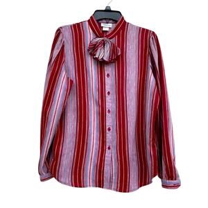 VTG Levi Strauss & Co striped career wear bow neck button up blouse women's 16